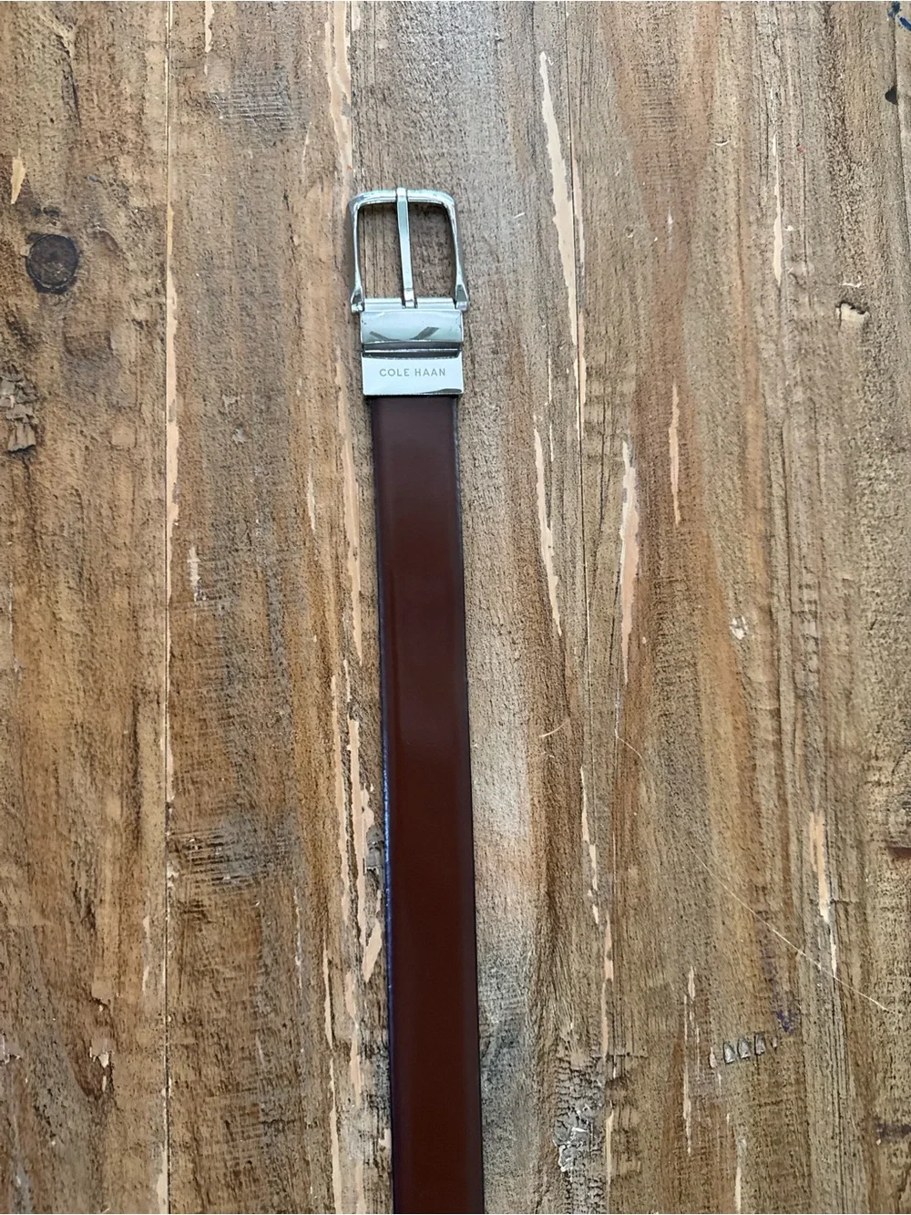 Cole Haan Brown and dark brown reversable Leather Belt with Silver-Tone Buckle